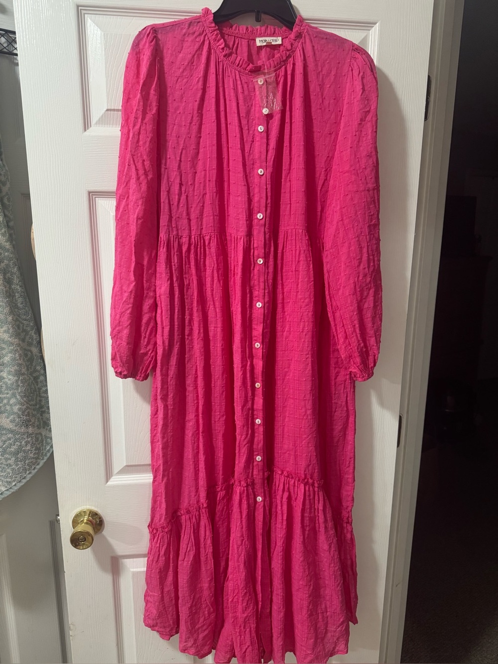 Main Strip Hot Pink Long Button-Front Tiered Dress